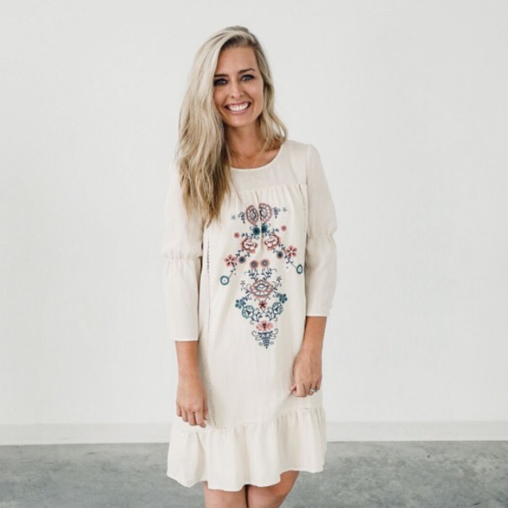 Embroidered Long Sleeve Midi